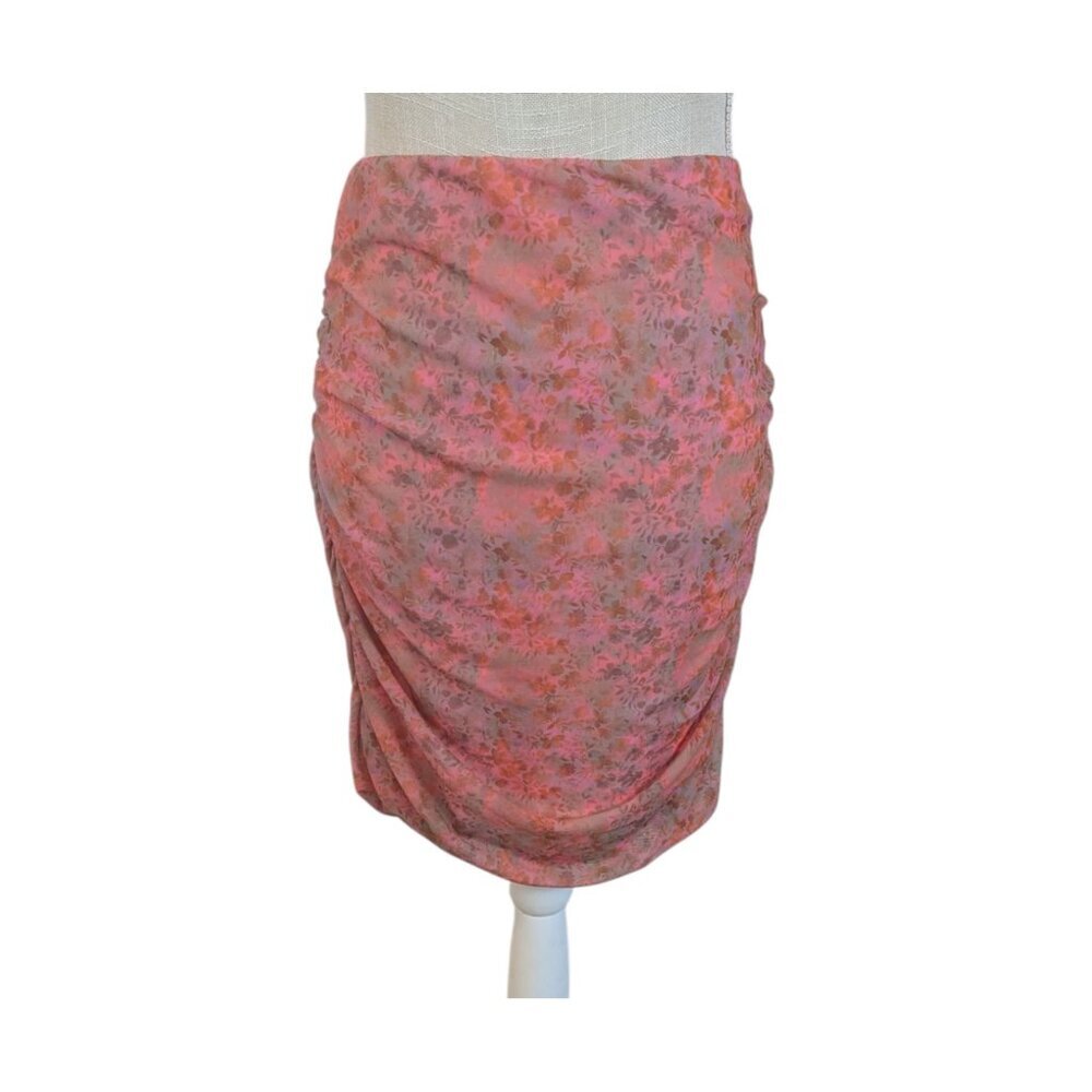 Topshop Pink Floral Mesh Ruched Skirt Size 12